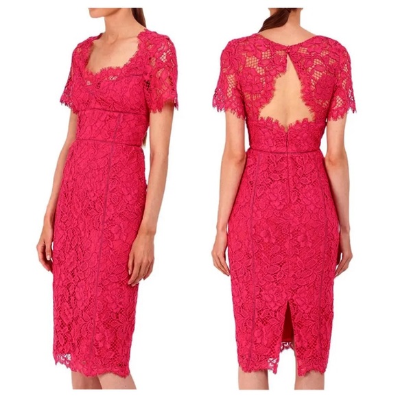 Marchesa Dresses & Skirts - MARCHESA NOTTE Fuchsia Hot Pink Cutout Back Lace Cocktail Sheath Dress 0
